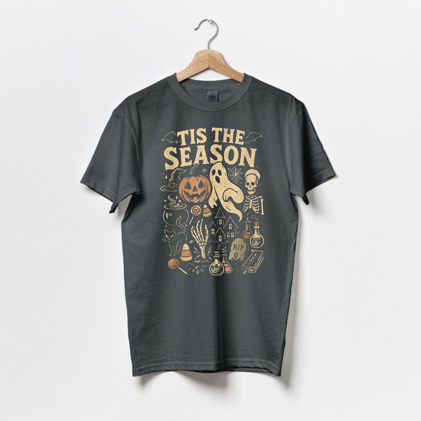 Spooky Season Vibes T-Shirt – Halloween Comfort Colors Shirt, Retro Fall Tee, Tis The Season Outfit, Cute Autumn Graphic Top