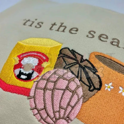 Pink Concha Embroidered Sweatshirt – Cozy Holiday Pan Dulce Crewneck