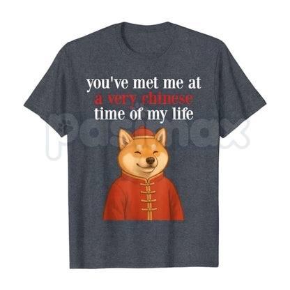 You Met Me At A Very Chinese Time Shiba Meme T-Shirt – Funny Doge Parody Unisex Tee