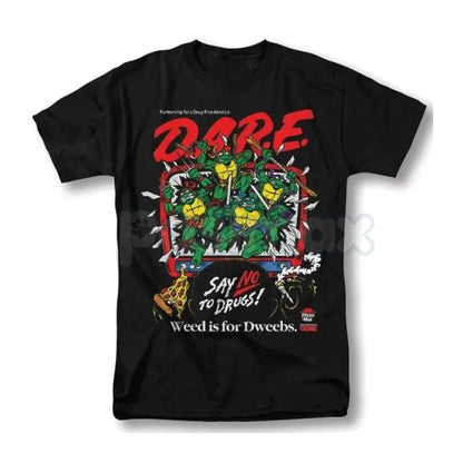 DARE Say No To Drugs Ninja Turtles T-Shirt - Classic Retro Vintage Graphic Tee, 90s Nostalgia TV Show Apparel, Funny TMNT Slogan