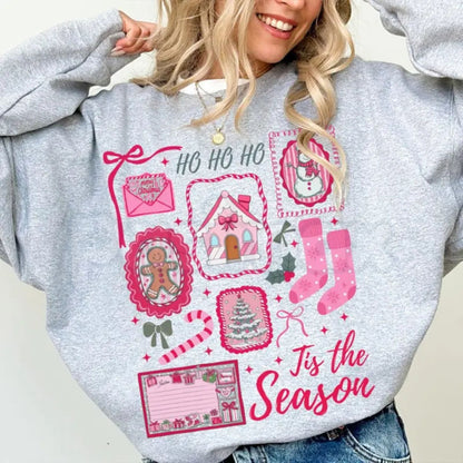 Pink Tis The Season Christmas Sweatshirt | Coquette Holiday Graphic Crewneck