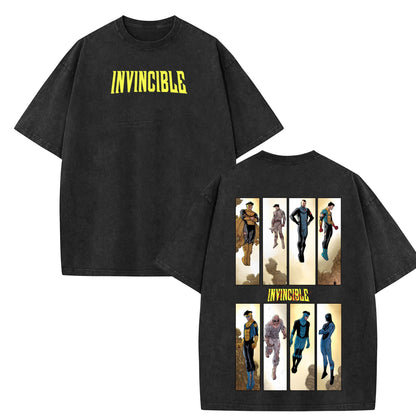 Retro Comic-Inspired T-Shirt – Vintage Washed Invincible Oversized Unisex Tee