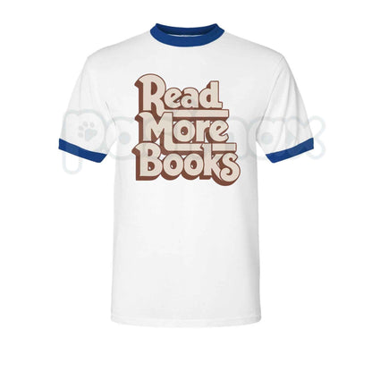 Read More Books Ringer Tee – Retro Book Lover Contrast Collar Shirt, Vintage Literary Aesthetic Unisex Graphic Tee