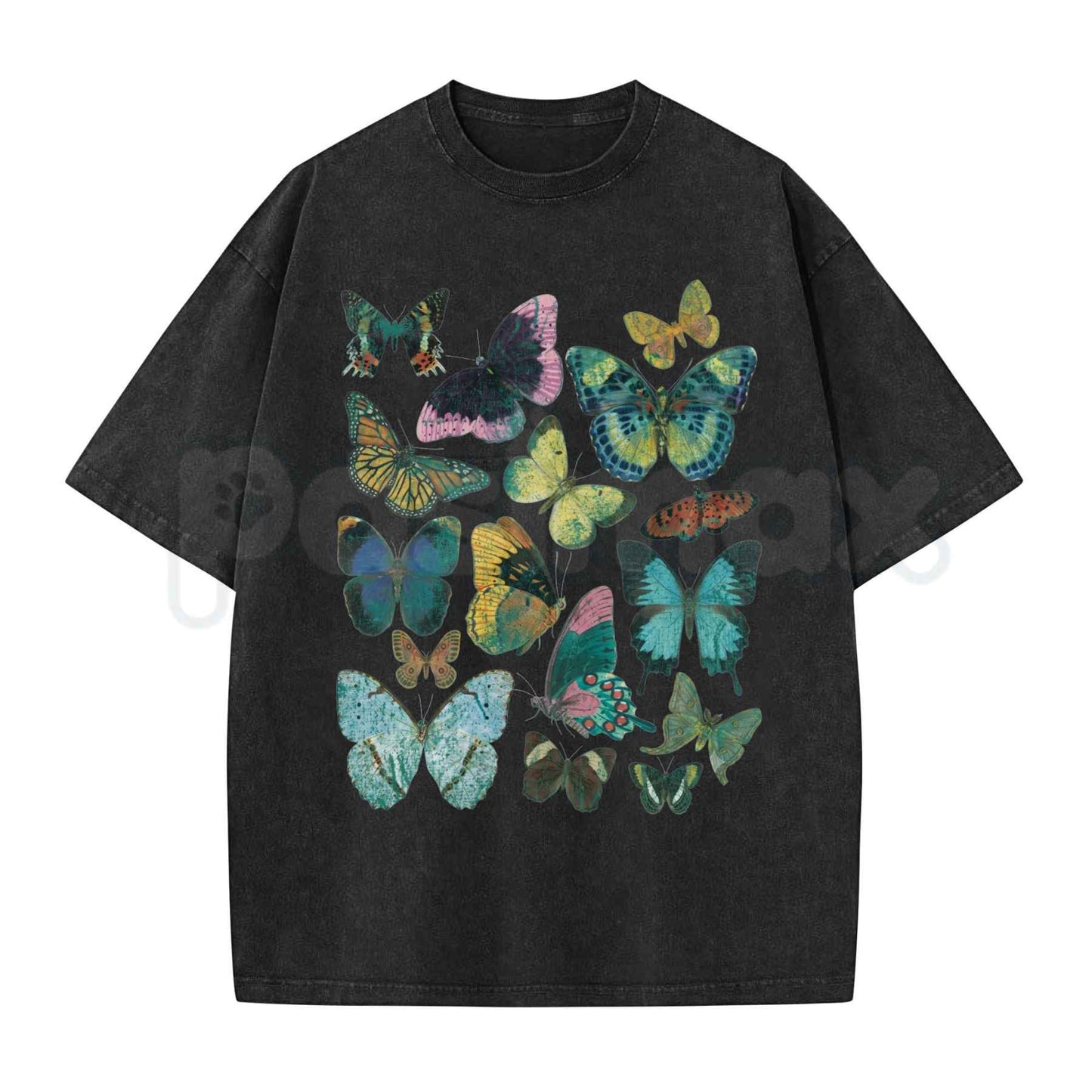 FLUTTER Vintage Wash Graphic Tee – Retro Butterfly Botanical T-Shirt, Vintage Acid Washed Lightweight Cotton Unisex Streetwear Top