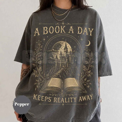 Comfort Colors® A Book a Day Dragon T-Shirt – Fantasy Reader Graphic Tee, Cozy Bookworm Book Club Unisex Top & Gift