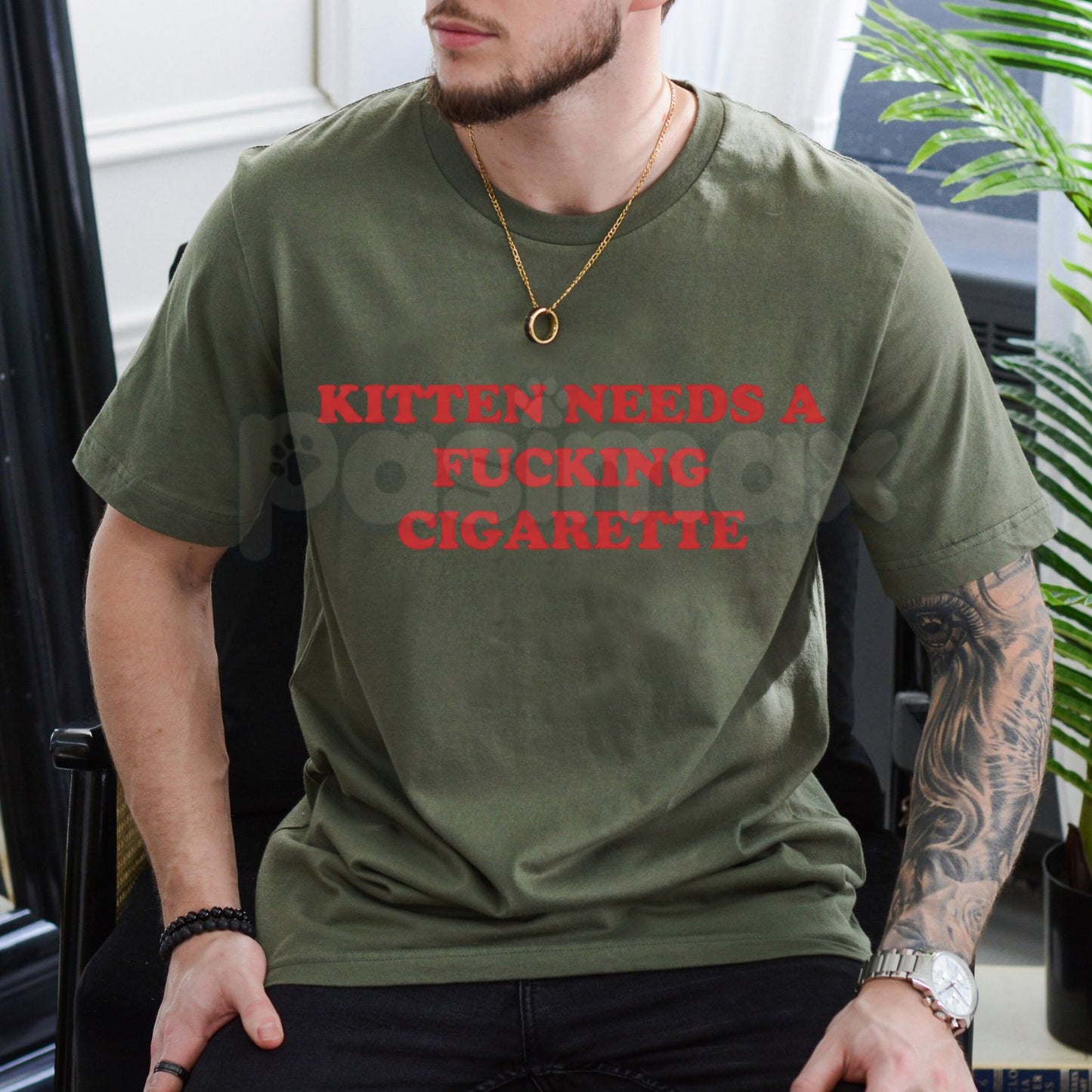 Kitten Need a Fking Cigarette T-Shirt - Funny Viral Meme Shirt, Absurd Dark Humor Tee, Stressed Cat Internet Culture Apparel