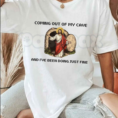 Coming Out Of My Cave And I've Been Doing Just Fine T-Shirt – Funny Introvert Indie Rock Graphic Tee, Unisex Cotton Shirt
