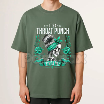 "It's A Throat Punch Kinda Day" Skull & Roses T-Shirt – Men's Edgy Biker Style Graphic Tee, Premium 100% Cotton Sarcastic Attitude Top, Soft Lived-In Heavyweight Gritty Statement Shirt, Made in USA