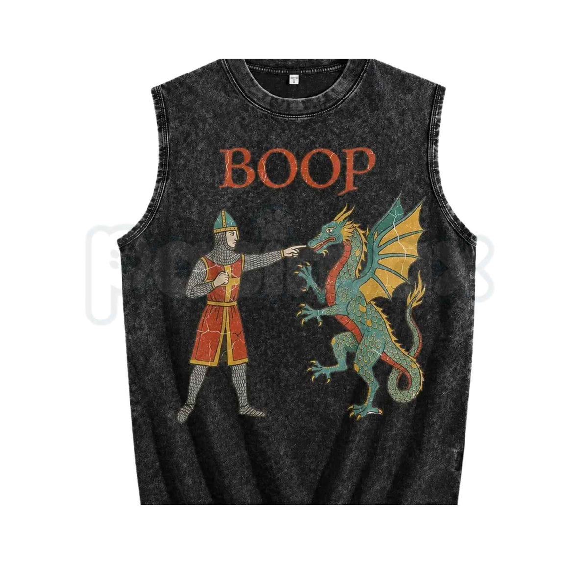 Vintage Acid Wash Medieval Dragon Meme Art Tank Top – Retro Illuminated Manuscript Graphic Muscle Tee, Distressed Lightweight Cotton Unisex Sleeveless Top