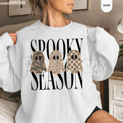 Spooky Season Sweatshirt | Leopard & Camo Ghost Autumn Graphic Top