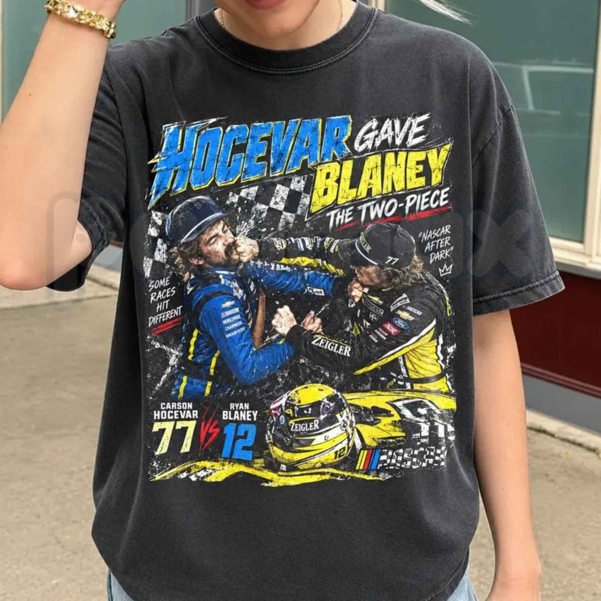 Ryan Blaney vs Carson Hocevar T-Shirt – NASCAR Racing Rivalry Graphic Unisex Tee