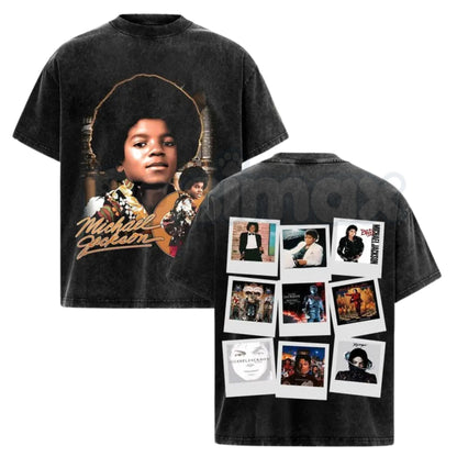 Michael Jackson Vintage Collage T-Shirt – Retro King of Pop Graphic Tee, MJ Streetwear Washed Cotton Top, 80s 90s Music Merch