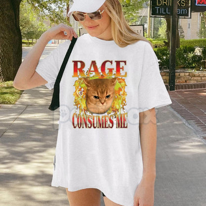 "Cat Rage Is Consuming Me" Funny T-Shirt - Angry Meme Cats Humor Tee, Unhinged Feline Graphic Shirt, Sarcastic Screaming Cat Apparel