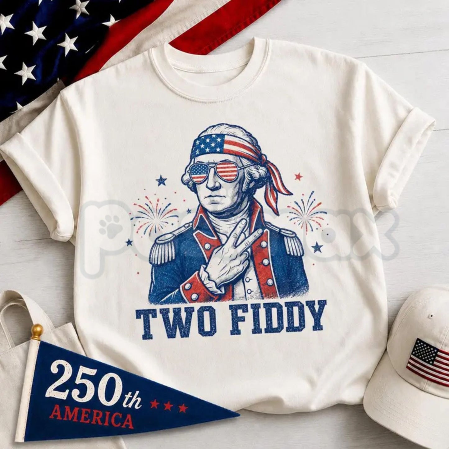 "Two Fiddy" George Washington T-Shirt – Retro 250th Anniversary Patriotic Meme Graphic Tee
