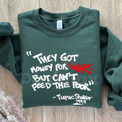 Urban Ebony Designs 2PAC "Money For Wars" Essential Sweater | Minimalist Conscious Lyric Pullover | Unisex Streetwear
