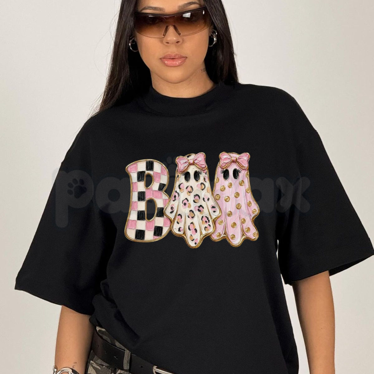 Girly Ghost Boo T-Shirt – Cute Pink Bow Halloween Spooky Season Graphic Tee