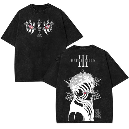 Akaza Upper Rank 3 Graphic Tee – Vintage Washed Oversized Shirt, Demon Slayer Villain Tee