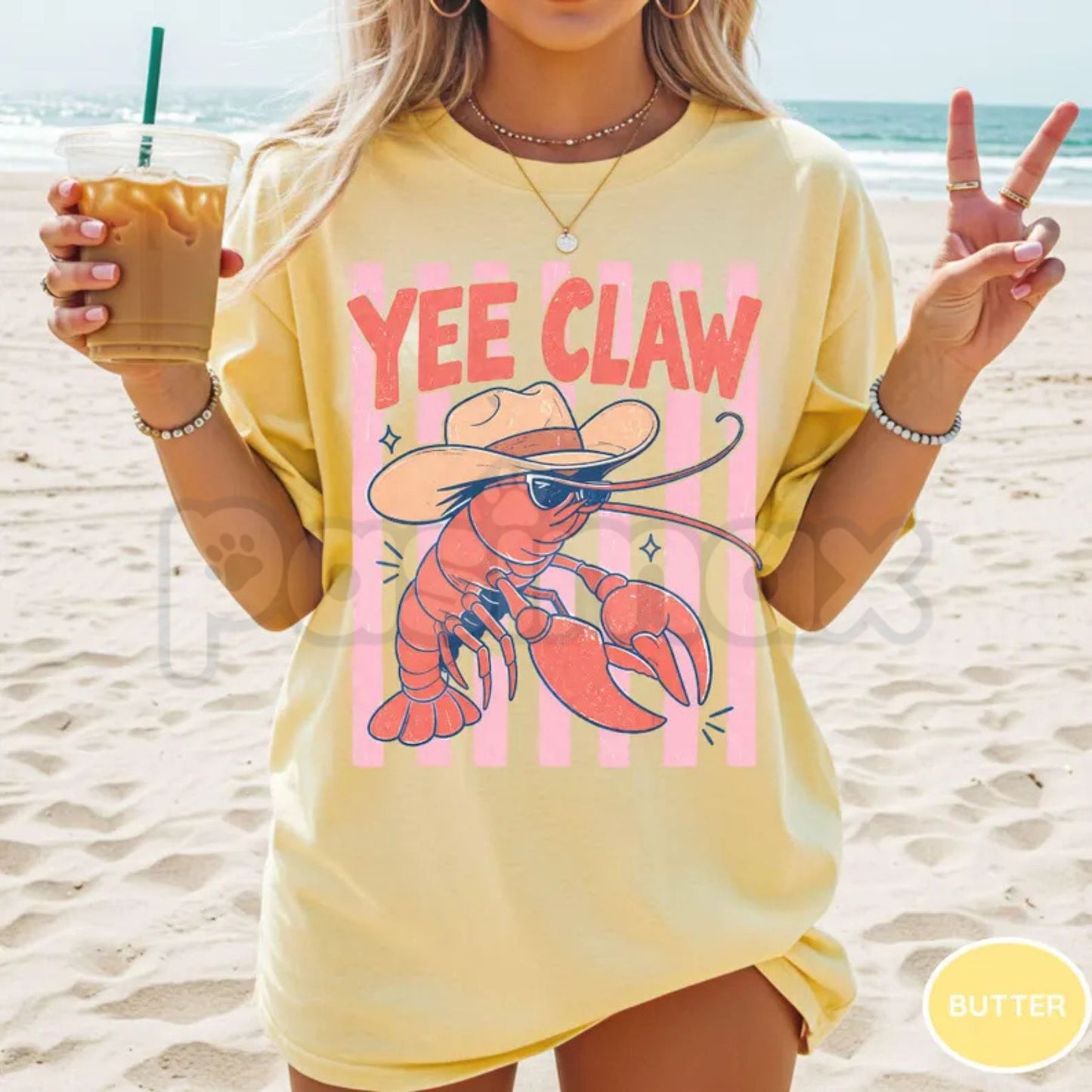 Comfort Colors® Vintage Lobster Cowboy T-Shirt – Trendy "Yee Claw" Western Beach Graphic Tee, Sarcastic Coastal Cowgirl Top, Funny Seafood Lover Gift