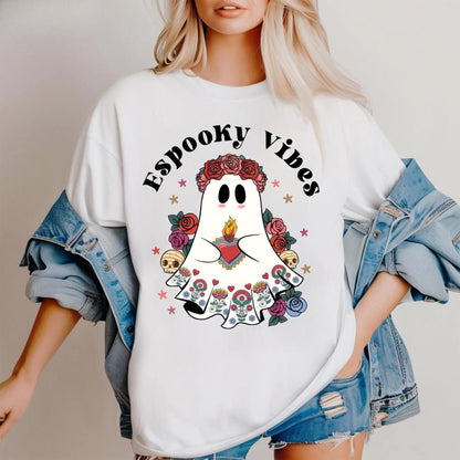 Cute Ghost "Boo" Halloween T-Shirt - Drinking Mexican Ghost Graphic Tee, Spooky Season Apparel
