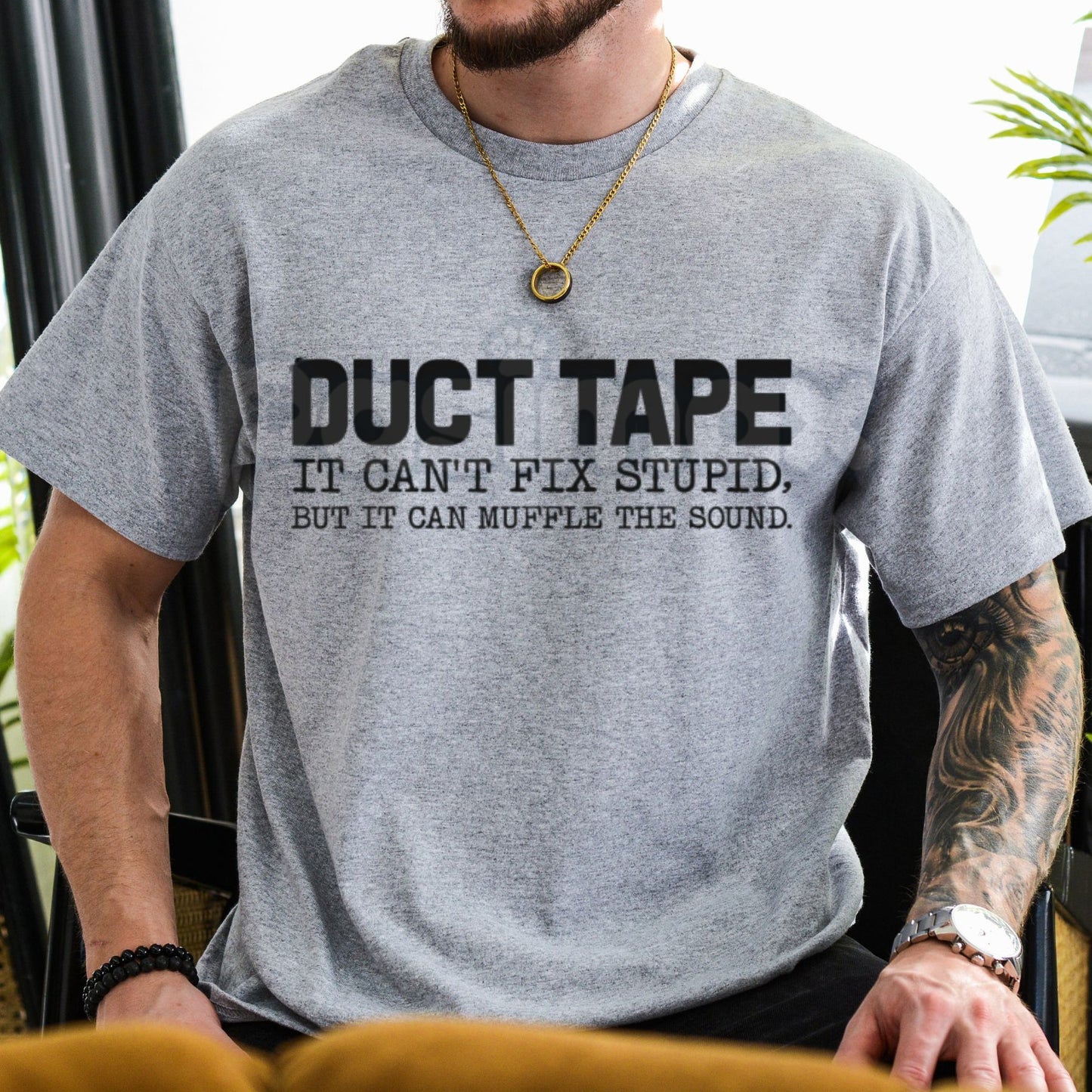 "Duct Tape Muffle The Sound" Funny T-Shirt – It Can't Fix Stupid Graphic Tee, Premium 100% Cotton Sarcastic Handyman Top, Soft Lived-In Heavyweight Problem Solver Shirt, Made in USA