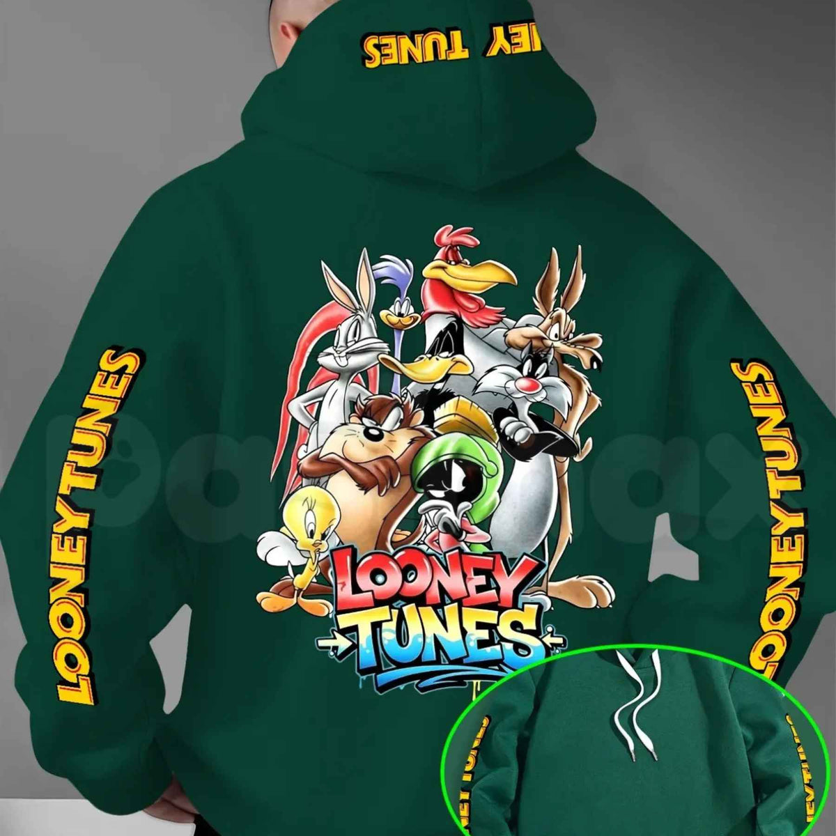Looney Tunes Gradient Print Hoodie – Vintage Cartoon Character Pullover, Casual Retro Streetwear Sweatshirt, Nostalgic Animated Graphic