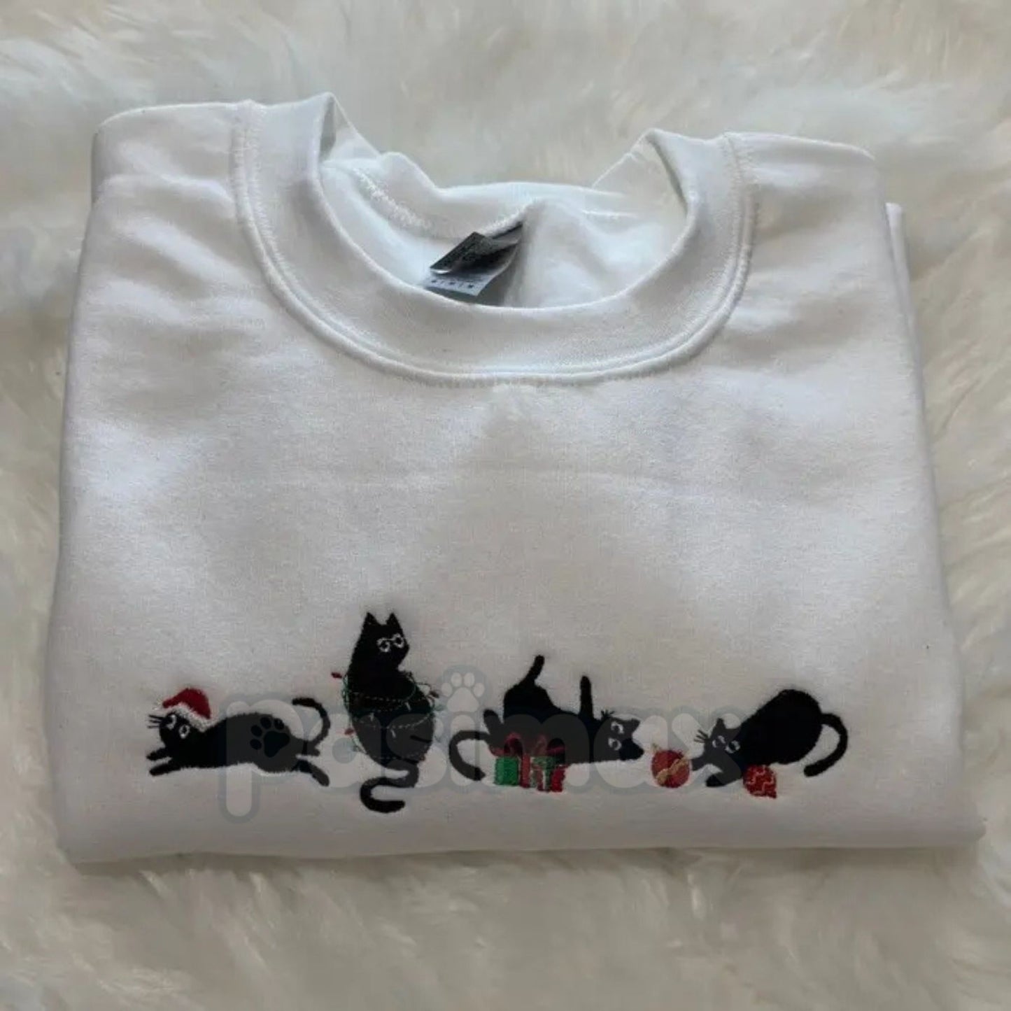 Black Christmas Cats Embroidered Sweatshirt – Cozy Holiday Cat Mom Crewneck