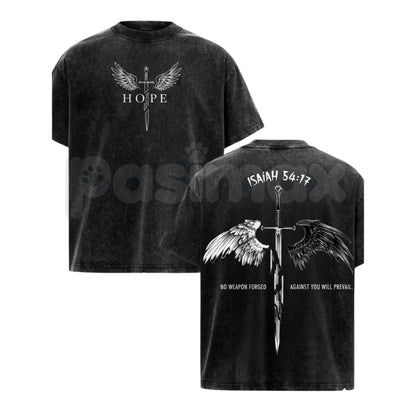 Men's Isaiah 54:17 Bible Verse T-Shirt – Christian Armor of God Sword & Shield Tee, Vintage Washed Cotton Hebrews 13:6 Church Gym Wear