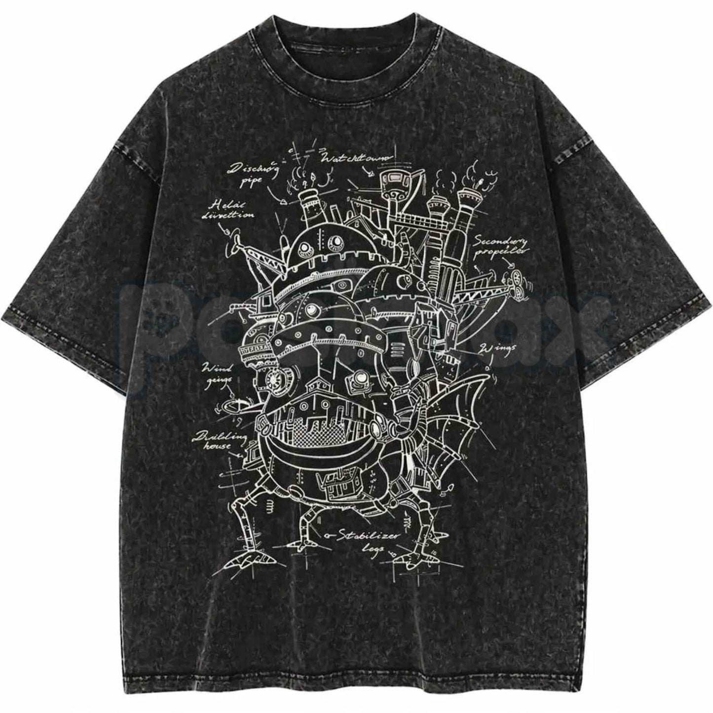 Howl's Moving Castle T-Shirt – Retro Studio Ghibli Graphic Tee, Vintage Washed Anime Lightweight Cotton Unisex Manga Top
