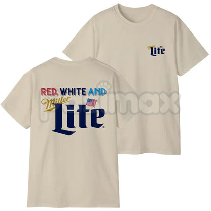 Funny "Red White And Lite" T-Shirt – Sarcastic 4th of July Beer Pun Patriotic Graphic Tee
