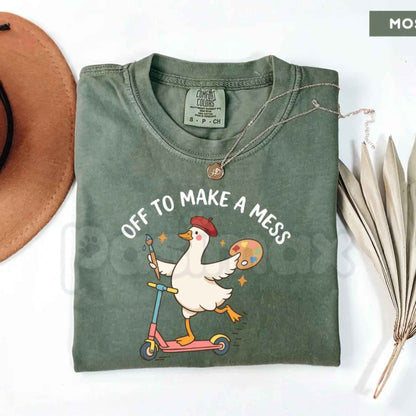 Comfort Colors® Off To Make A Mess T-Shirt – Funny Artist Goose Graphic Tee, Cute Painter Unisex Top & Gift