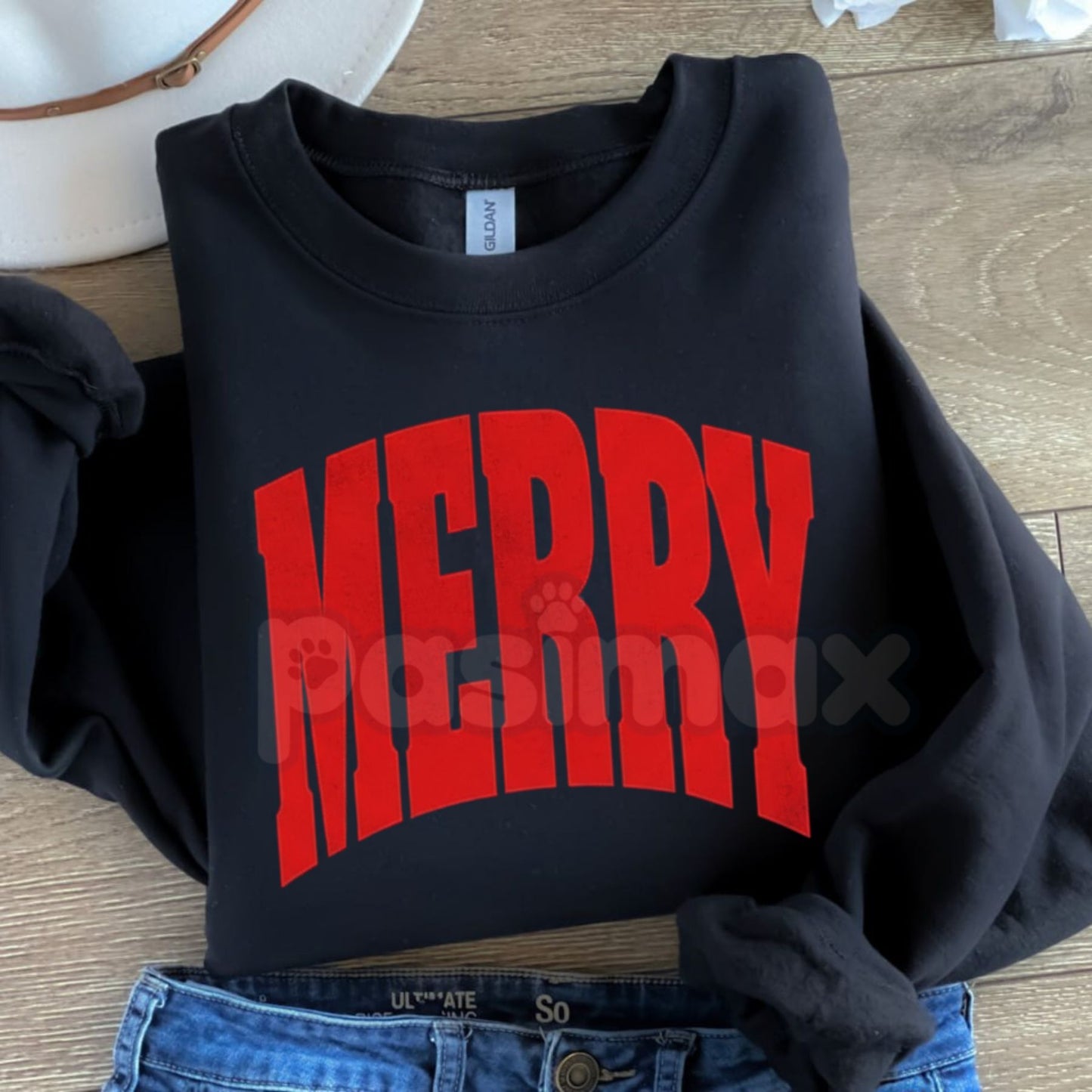 MERRY Christmas Holiday Sweatshirt | Elegant Festive Jumper | Classic Cozy High Neck Crewneck | Upscale Xmas Apparel
