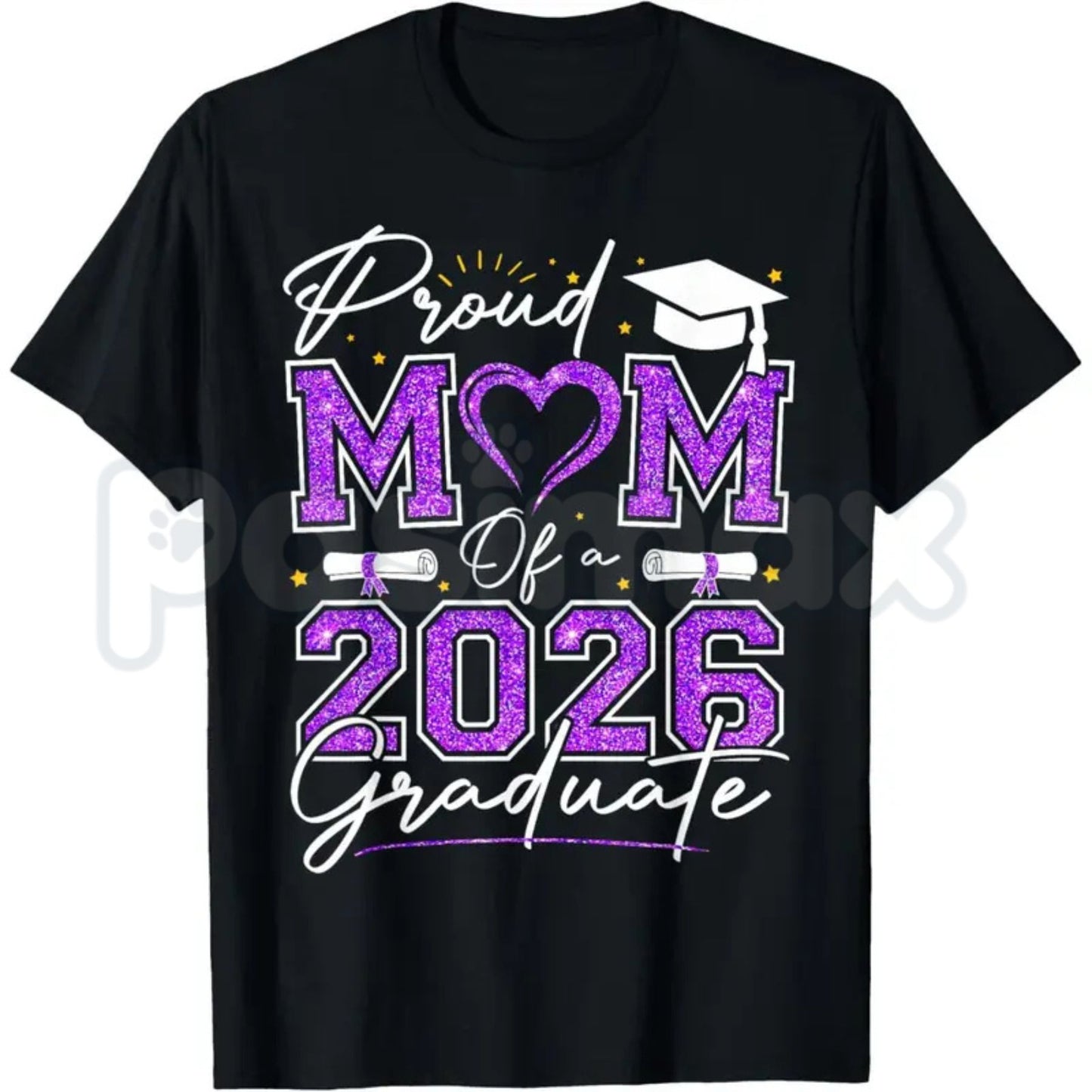 Proud Mom of a 2026 Graduate T-Shirt – Senior 2026 Purple & Gold School Spirit Tee