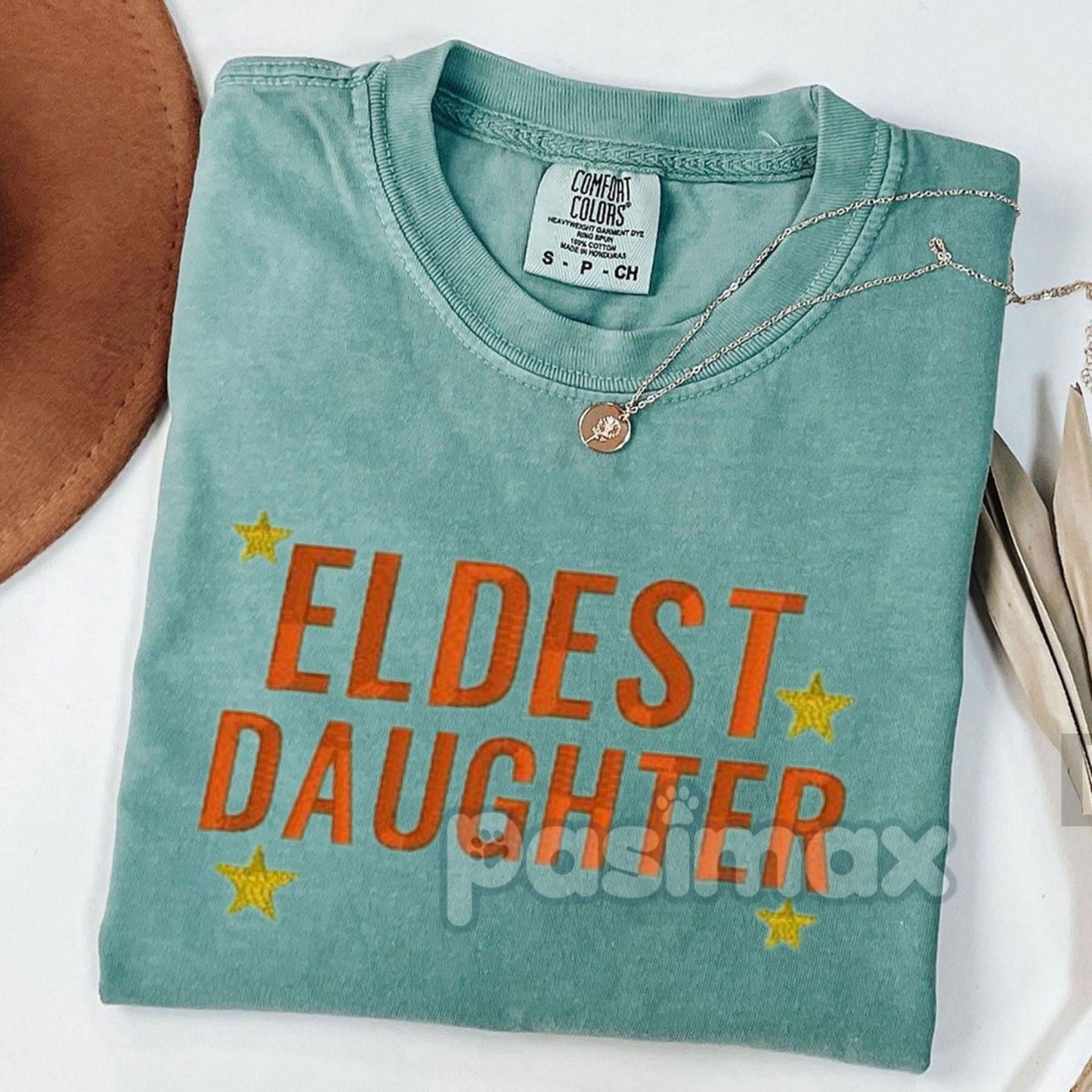 Eldest Daughter Embroidered Comfort Colors T-Shirt – Older Sister Gift Tee