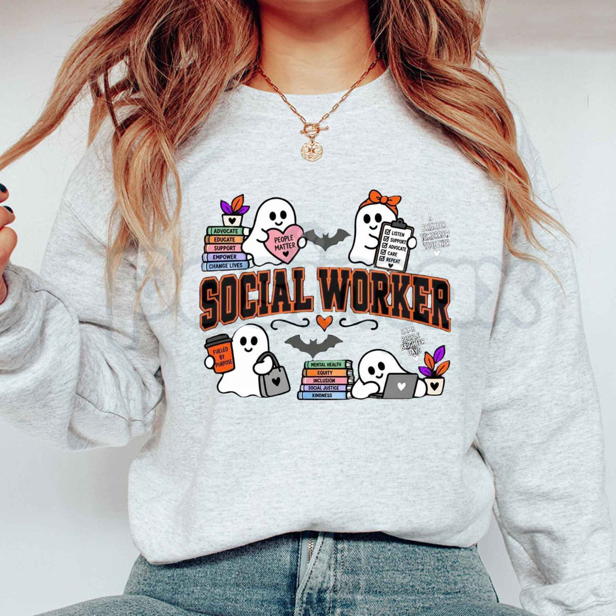 Halloween Social Worker Sweatshirt | Cute Ghost Social Work Crewneck
