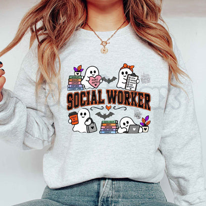 Halloween Social Worker Sweatshirt | Cute Ghost Social Work Crewneck