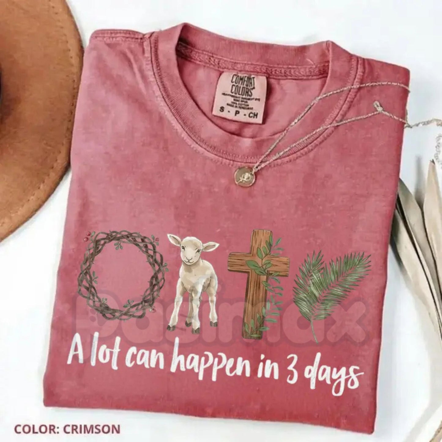 Comfort Colors® A Lot Can Happen In 3 Days T-Shirt – Christian Easter Graphic Tee, Resurrection Sunday Faith Shirt, Religious Palm Sunday Lamb & Cross Top