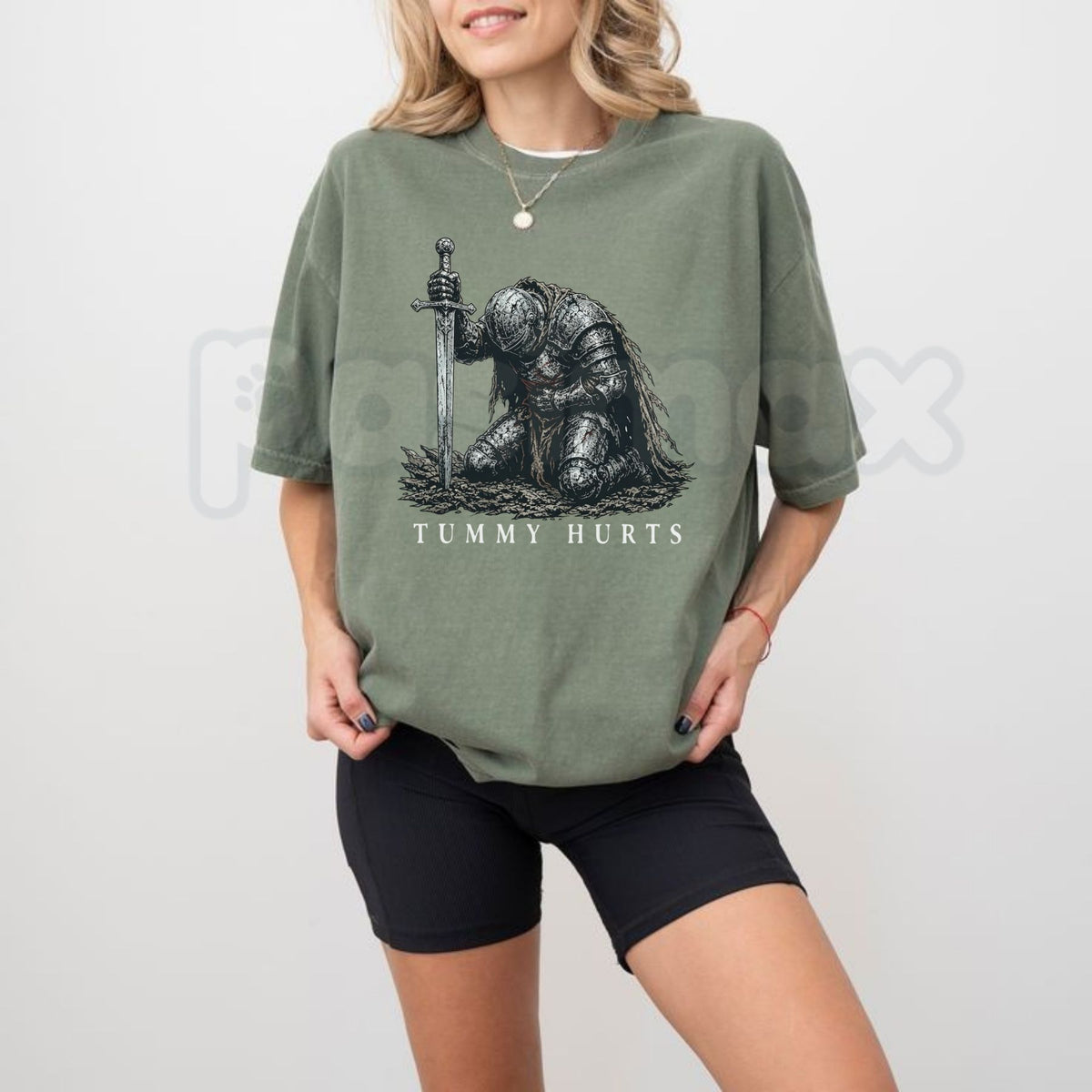Comfort Colors® Tummy Hurts Knight T-Shirt – Funny Dark Fantasy Graphic Tee, Medieval Melancholy Unisex Top & Gift