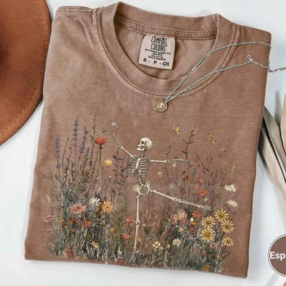 Comfort Colors® Skeleton Dancing Arabesque Wildflower Botanical T-Shirt – Cottagecore Nature Lover Illustrative Graphic Unisex Top