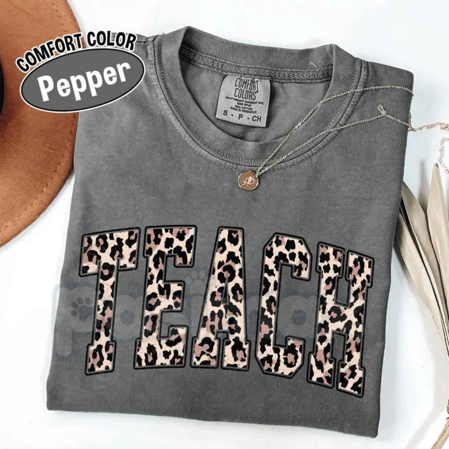 Comfort Colors® Leopard Teacher T-Shirt – Trendy Teacher Life Graphic Tee, Vintage Aesthetic School Apparel Unisex Top