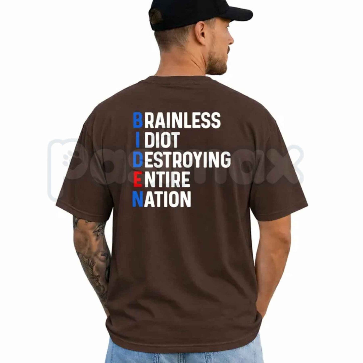 Political Satire B.I.D.E.N Lettering Back Print Black T-Shirt – Funny Acronym Unisex Tee
