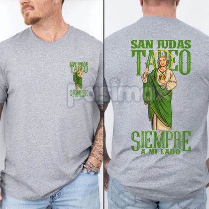 San Judas Tadeo Iconic Portrait T-Shirt - 2-Sided Latinx Faith Apparel - Vibrant Religious Graphic Tee