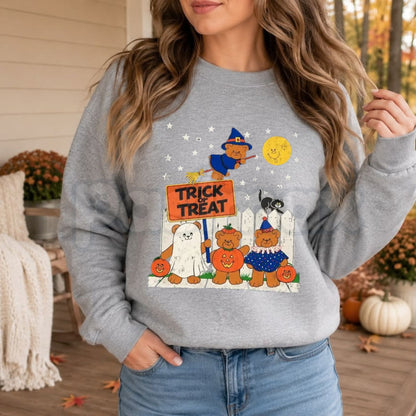 Trick or Teddies Halloween Sweatshirt | Cute Teddy Bear Graphic Crewneck