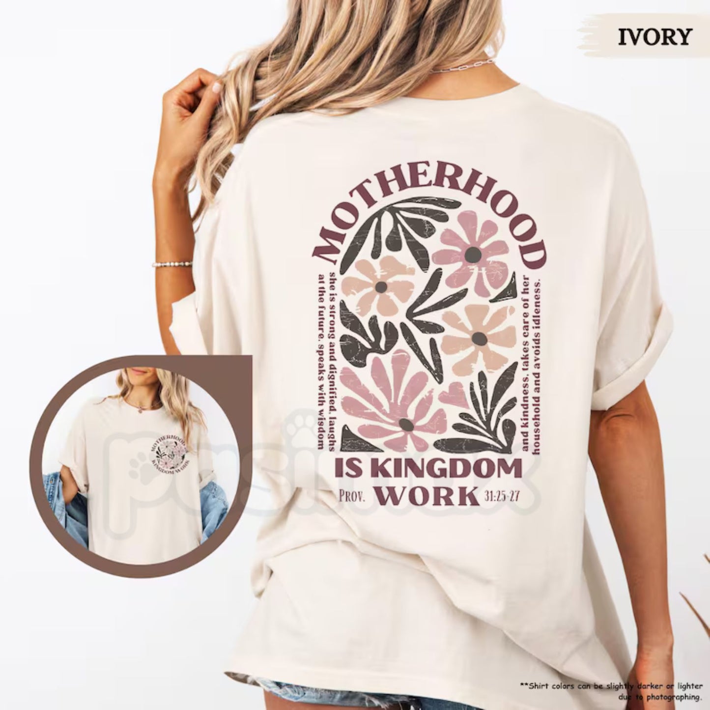 Comfort Colors® "Kingdom Work" Christian Motherhood T-Shirt – Faith-Based Mama Floral Tee, Religious Mother’s Day Gift, Vintage Aesthetic Bible Verse Shirt