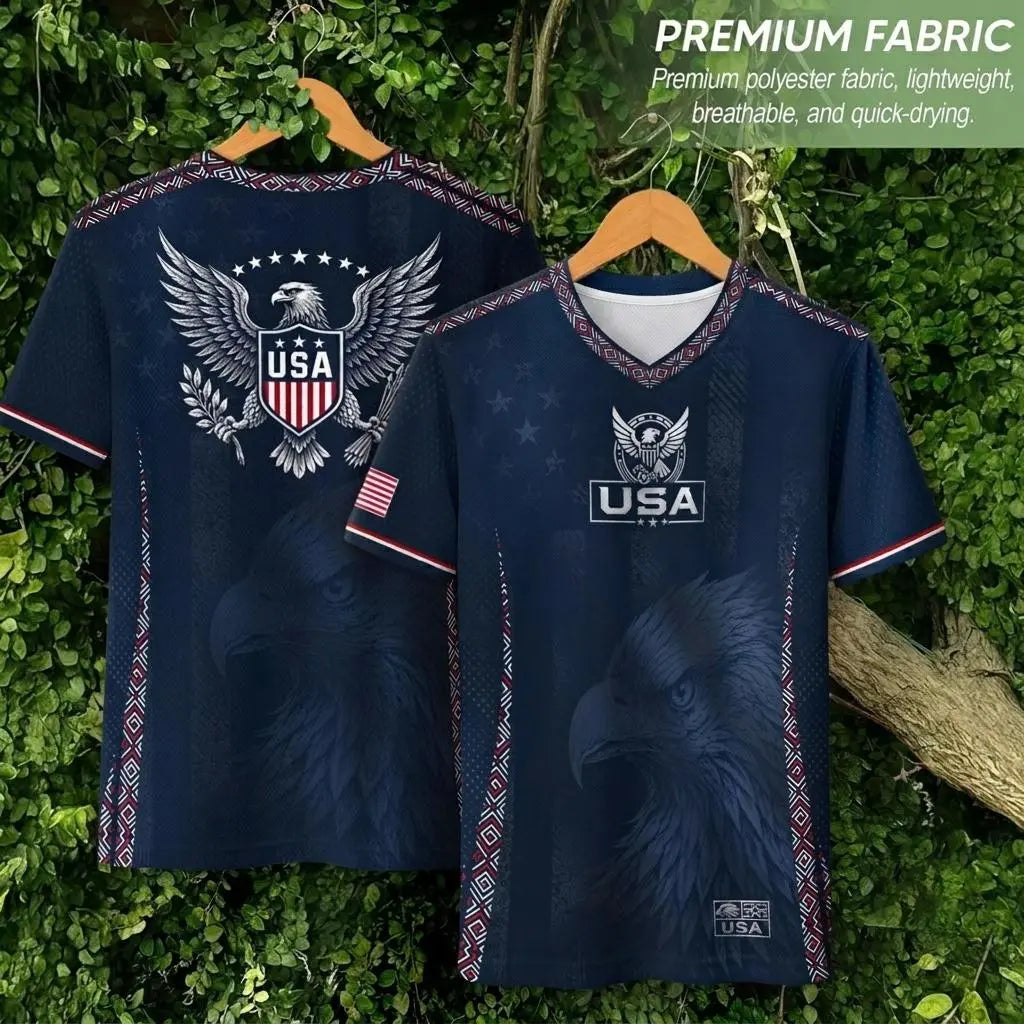 2026 America Soccer Jersey for Men – USA Football Fan Shirt, Quick-Drying V-Neck Casual Sportswear