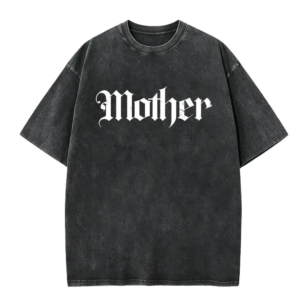 Mother Gothic Shirt Old English Tee – Retro Alt Mom Graphic T-Shirt, Vintage Washed Lightweight Cotton Unisex Streetwear Top