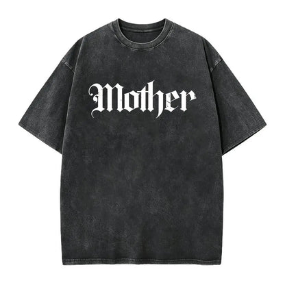 Mother Gothic Shirt Old English Tee – Retro Alt Mom Graphic T-Shirt, Vintage Washed Lightweight Cotton Unisex Streetwear Top
