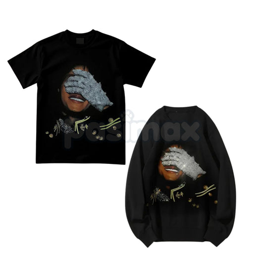 Sparkly Rhinestone Graphic Long Sleeve Sweatshirt | Bling Casual Crewneck Top | Women's Glam Streetwear