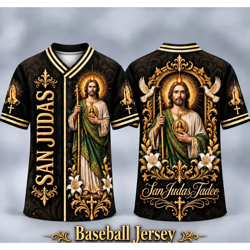 (Pre Order) San Judas Tadeo V-Neck T-Shirt & Baseball Jersey – Religious St. Jude Thaddeus Faith Shirt