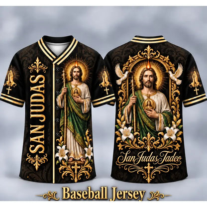 (Pre Order) San Judas Tadeo V-Neck T-Shirt & Baseball Jersey – Religious St. Jude Thaddeus Faith Shirt