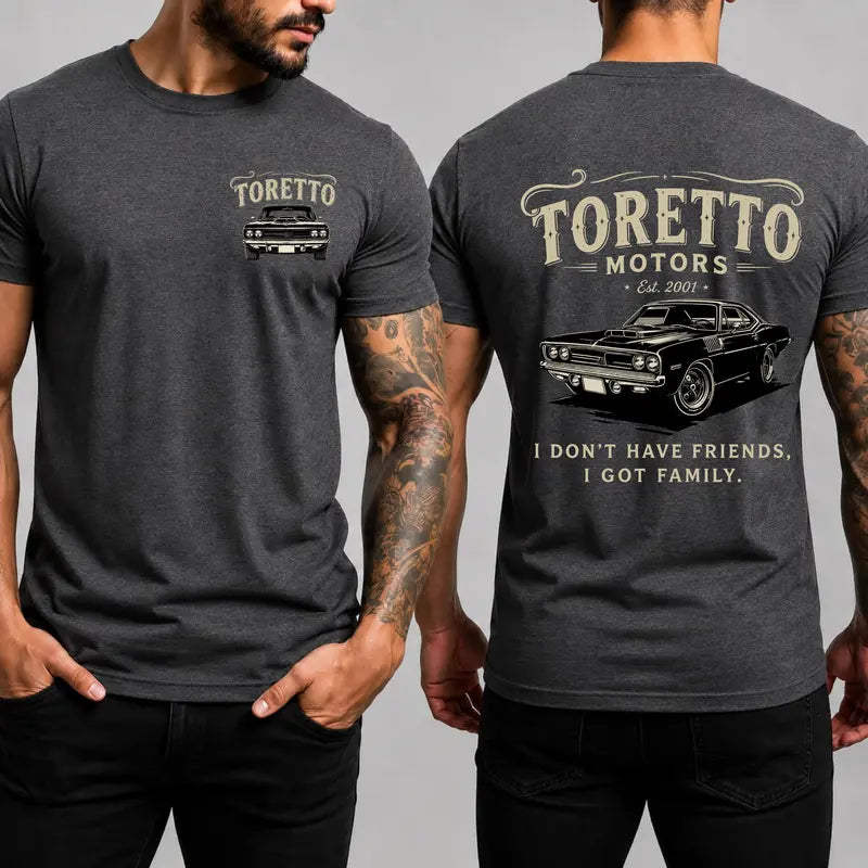 Toretto Motors Vintage Racing T-Shirt – Retro Muscle Car Classic Garage Graphic Tee